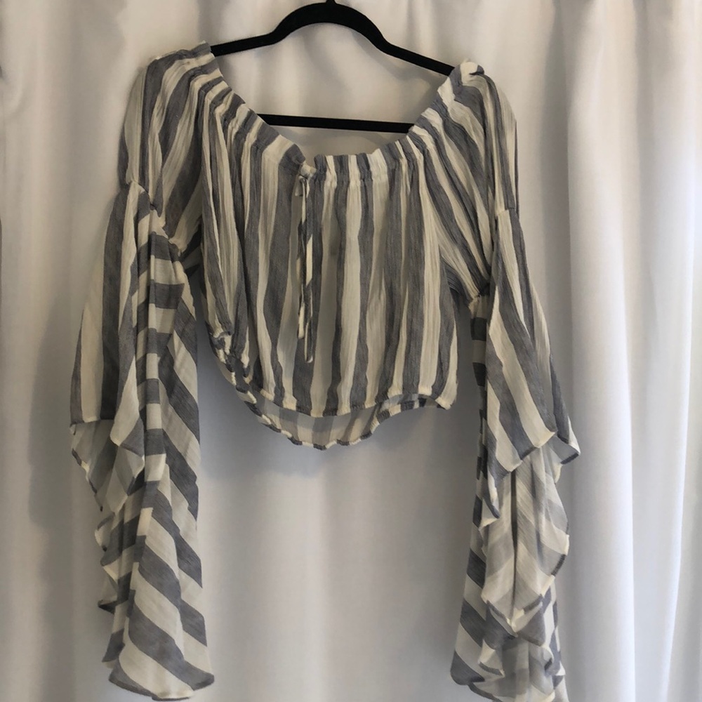Hommage off the shoulder flare sleeve crop top
